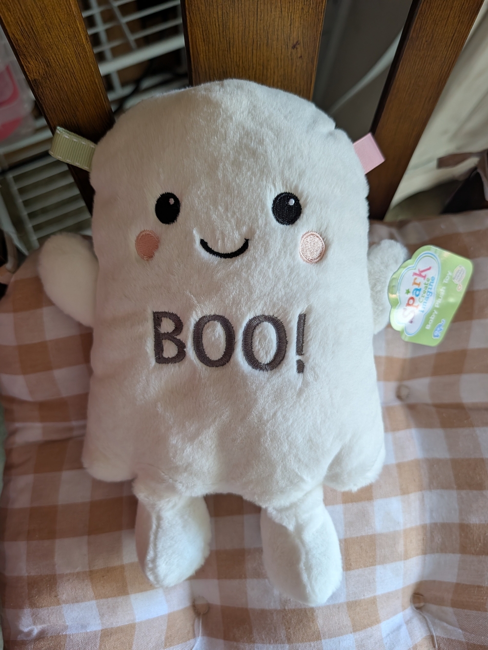 White 'BOO!' Plush Rattle Ghost Toy for Kids